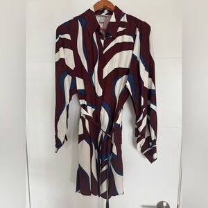 H&M Maroon and Blue Abstract Long Sleeve Dress